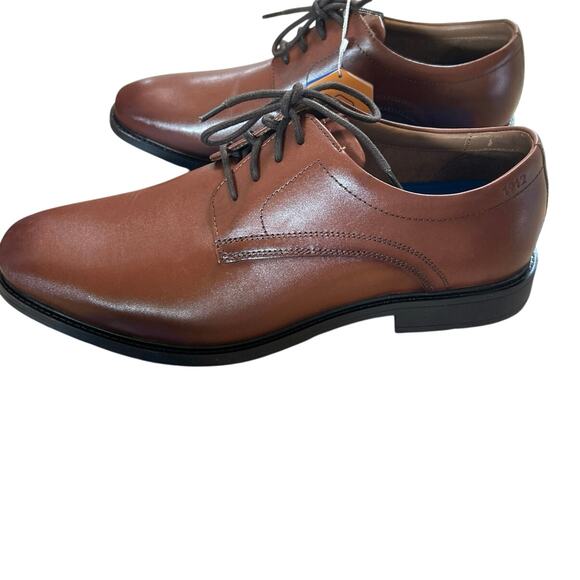 Nunn Bush Cognac Brown Leather Plain Toe Lace Up Oxford 9 Wide Memory Foam - Picture 6 of 14
